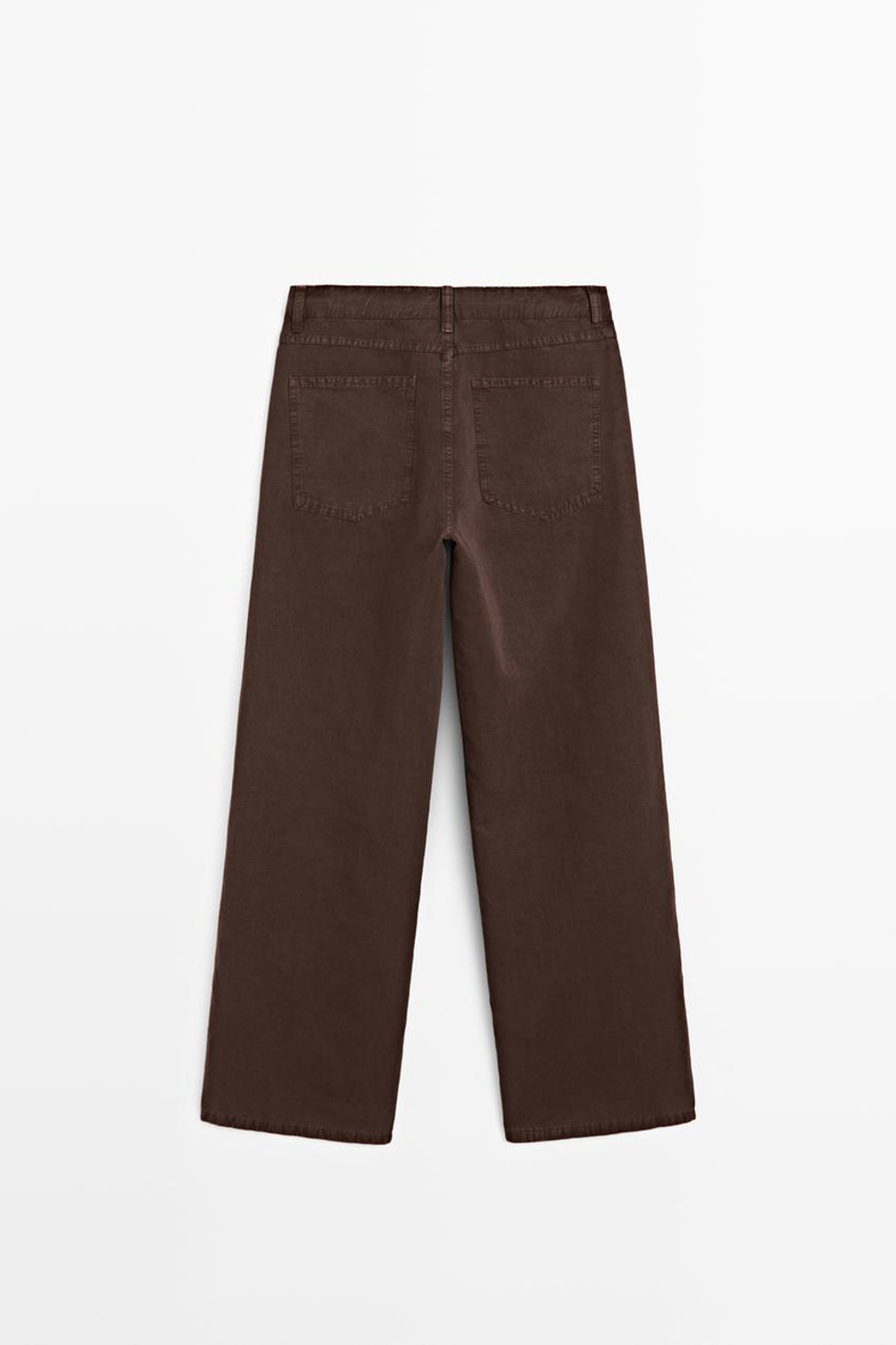 Massimo Dutti Брюки из смесовой льняной ткани с декоративной строчкой, шоколадный