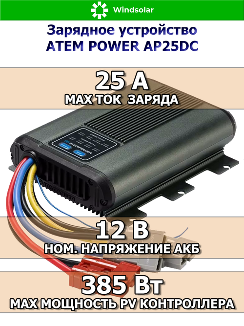 Зарядное устройство ATEM POWER AP25DC Solar MPPT (DC/DC / 25А / 12В / MPPT 28A 9-30В 385Вт)