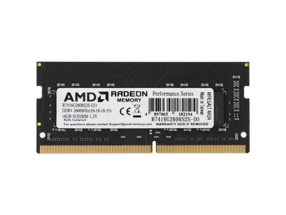 Оперативная память AMD Radeon R7 Performance R7416G2606S2S-UO, DDR4 1х 16ГБ 2666 МГц, SODIMM, OEM