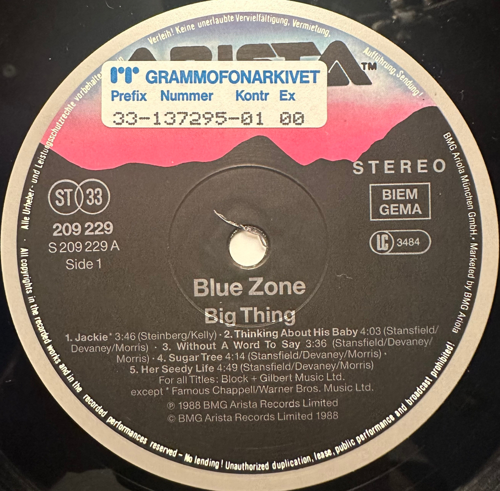 Blue Zone - Big Thing (Германия 1988г.)