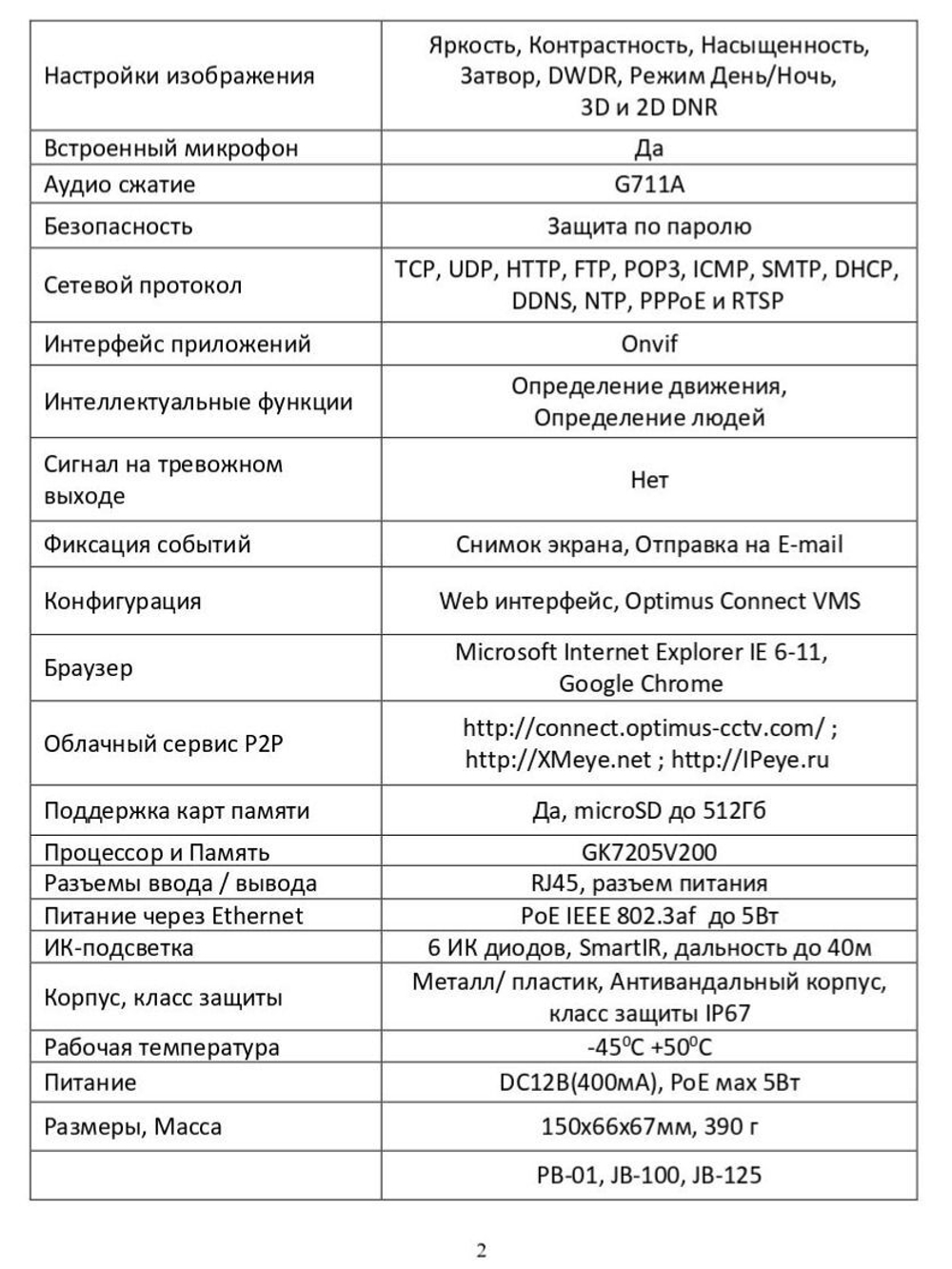 Видеокамера Optimus IP-S012.1(3.6)MPC