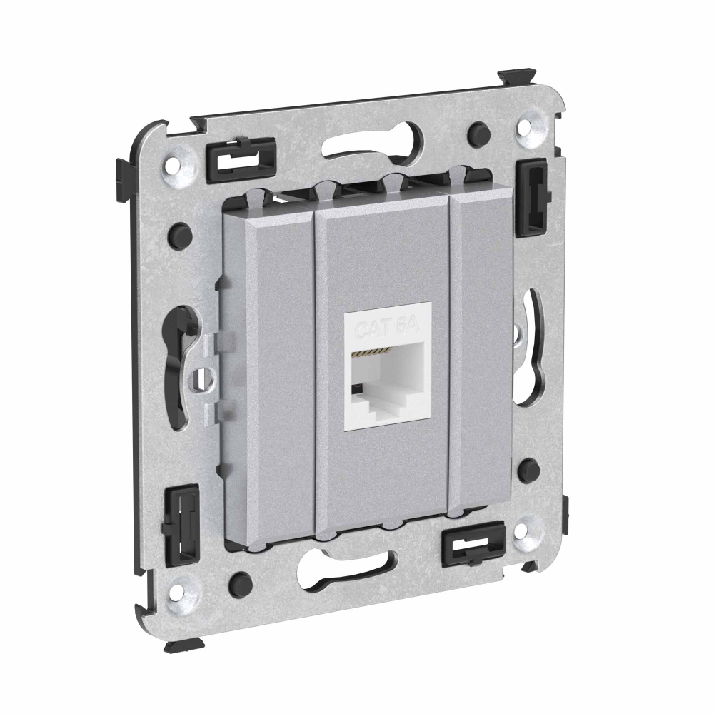 Компьютерная розетка RJ-45 без шторки в стену, кат.6А одинарная, "Avanti", "Закаленная сталь"