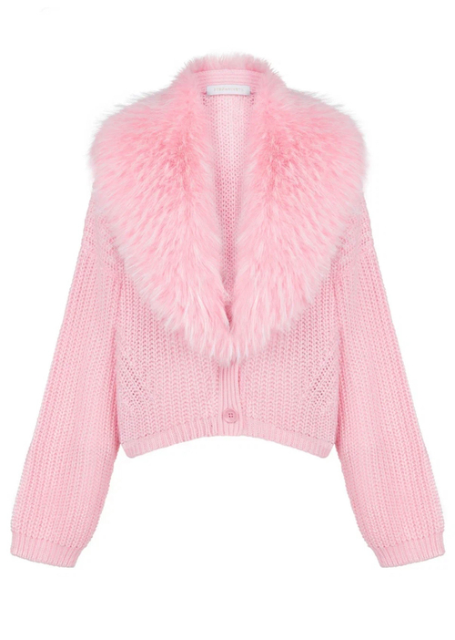 Кардиган Весна с эко мехом, розовый