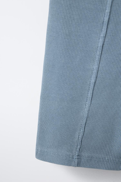 ZARA ШОРТЫ-ВЕЛОСИПЕДКИ В РУБЧИК С ЭФФЕКТОМ ПОТЕРТОСТИ, ЛИНЯЛЫЙ СИНИЙ