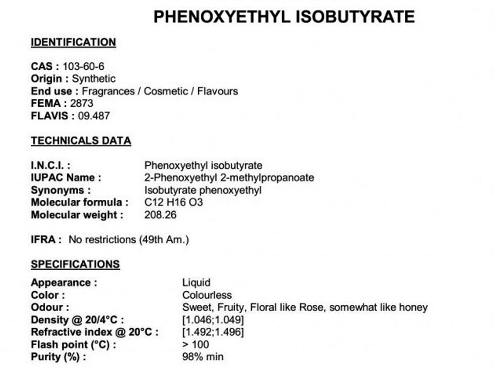 PHENOXYETHYL ISOBUTYRATE / ФЕНОКСИЭТИЛ ИЗОБУТИРАТ CAS 103-60-6