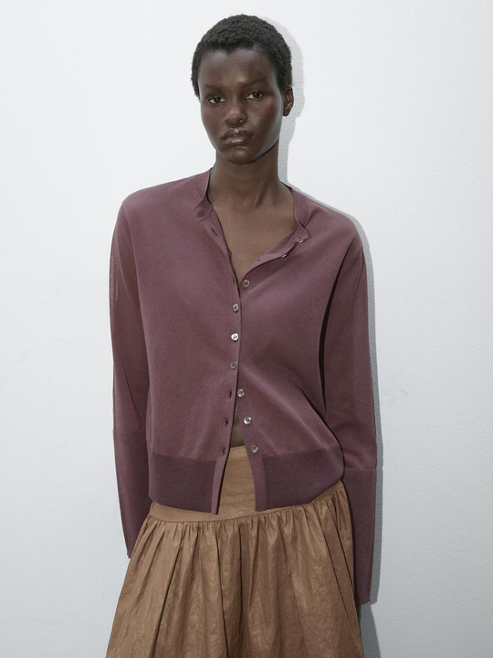 Massimo Dutti Кардиган из тонкой хлопчатобумажной смеси, розовый