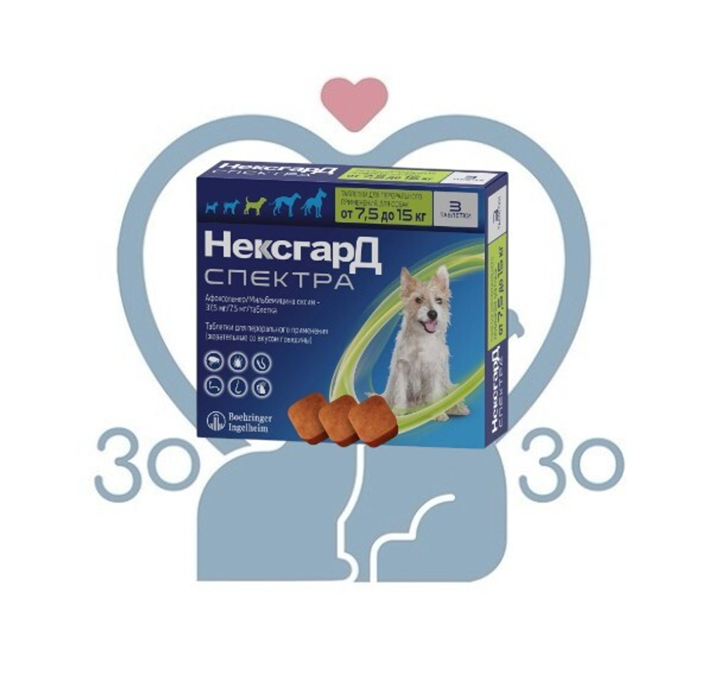 Нексгард Спектра М (7,5-15 кг) 1 табл.*37,5мг/7,5мг*упак. 3 табл.,