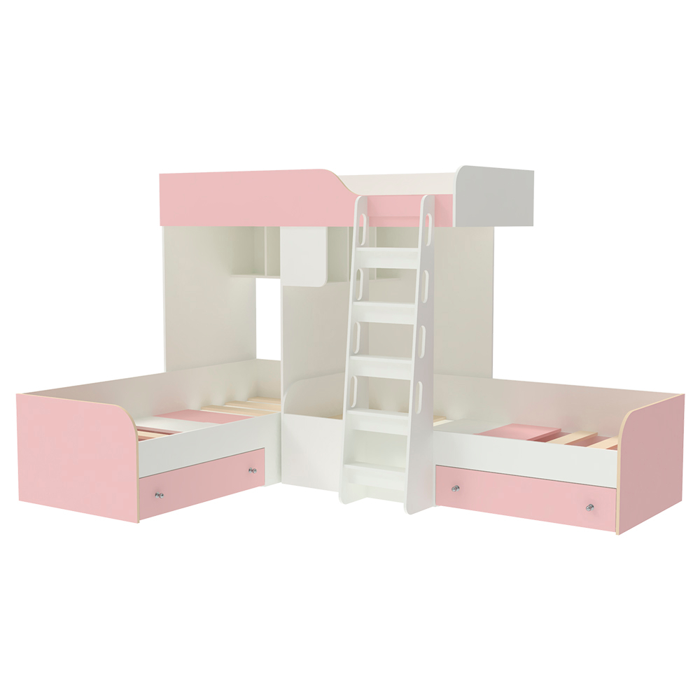 Кровать-чердак КарИВи Трио Белый  Розовый