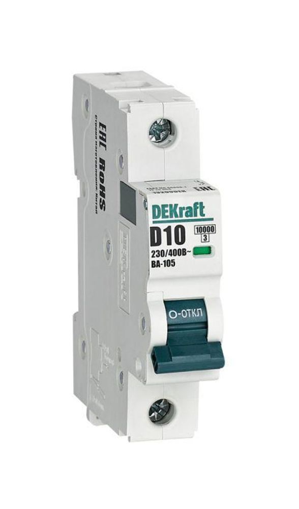 Выключатель автоматический модульный 1п D 10А 10кА ВА-105 DEKraft 13200DEK Выключатель автоматический модульный 1п D 10А 10кА ВА-105 DEKraft 13200DEK