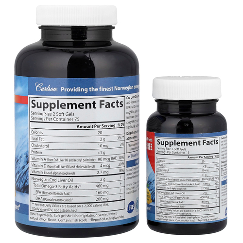 Carlson, Wild Norwegian, масло печени трески с драгоценными камнями, лимон, 150 + 30 мягких таблеток