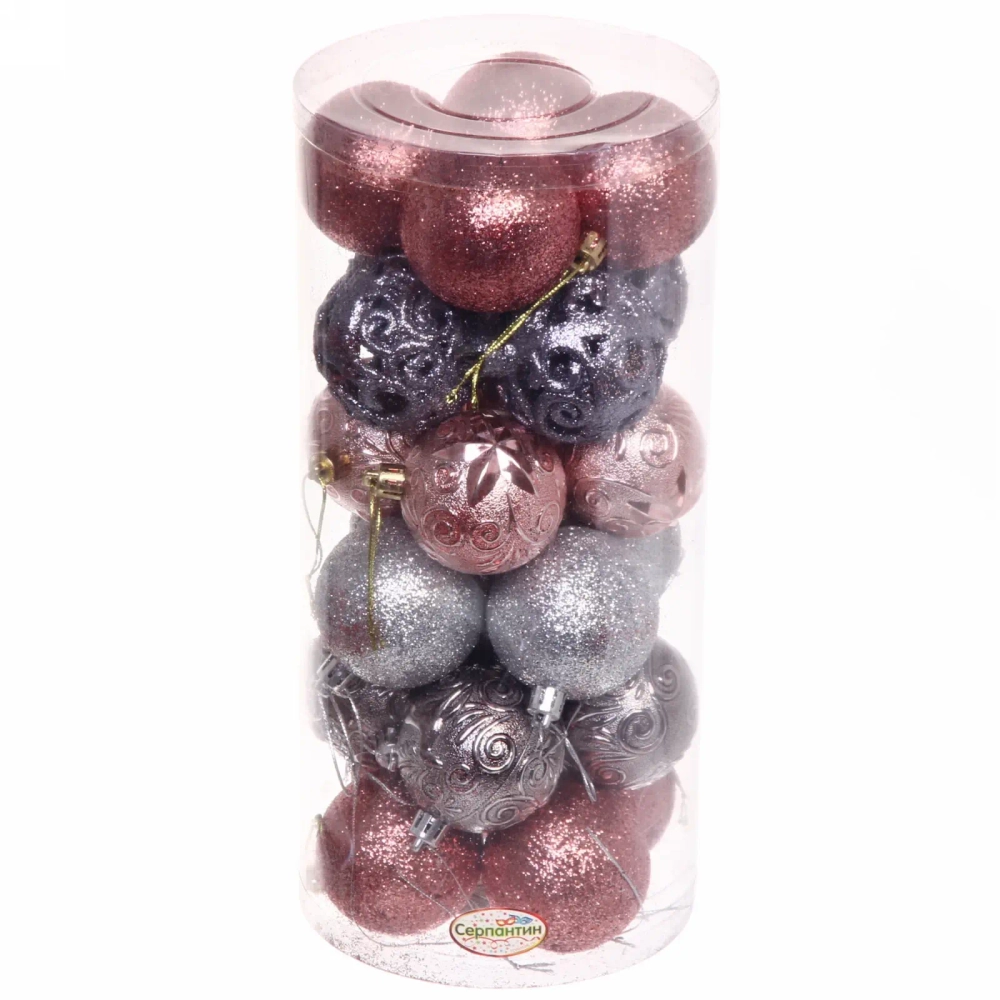 Набор шаров «Сказочная симфония» 6 см (24 предмета), роз.золото/графит/серебро