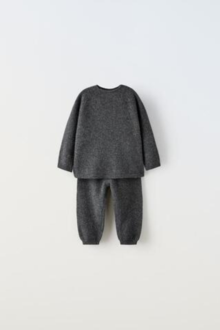 ZARA КОМПЛЕКТ ИЗ СВИТЕРА И БРЮК ИЗ 100% КАШЕМИРА, АНТРАЦИТОВО-СЕРЫЙ