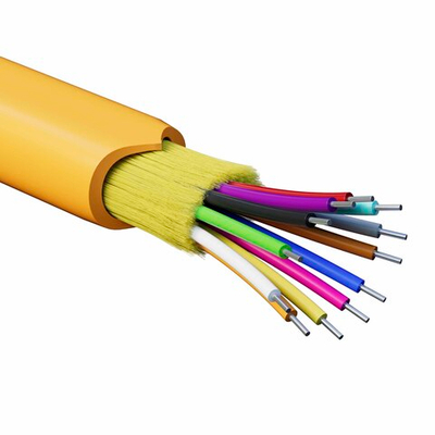 Кабель волоконно-оптический, распределительный, арамидные упрочняющие нити, для внутренней прокладки, нг(А)-HF, 12 ОВ, категорияOM2 (G.651.1) плотный буфер, 0,4 кН, барабан 500 м