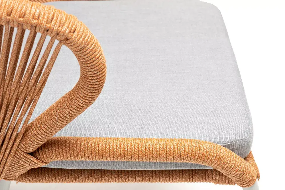 "Милан" стул плетеный из роупа, каркас алюминий светло-серый (RAL7035) шагрень, роуп оранжевый меланж круглый, ткань светло-серая