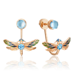 Серьги-джекеты «Стрекозы» из красного золота с топазами и эмалью