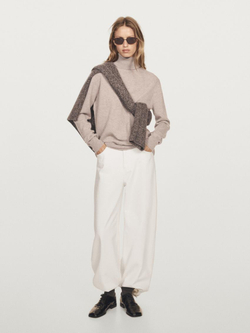 Massimo Dutti Трикотажный свитер из 100% кашемира с высоким воротником, бежевый