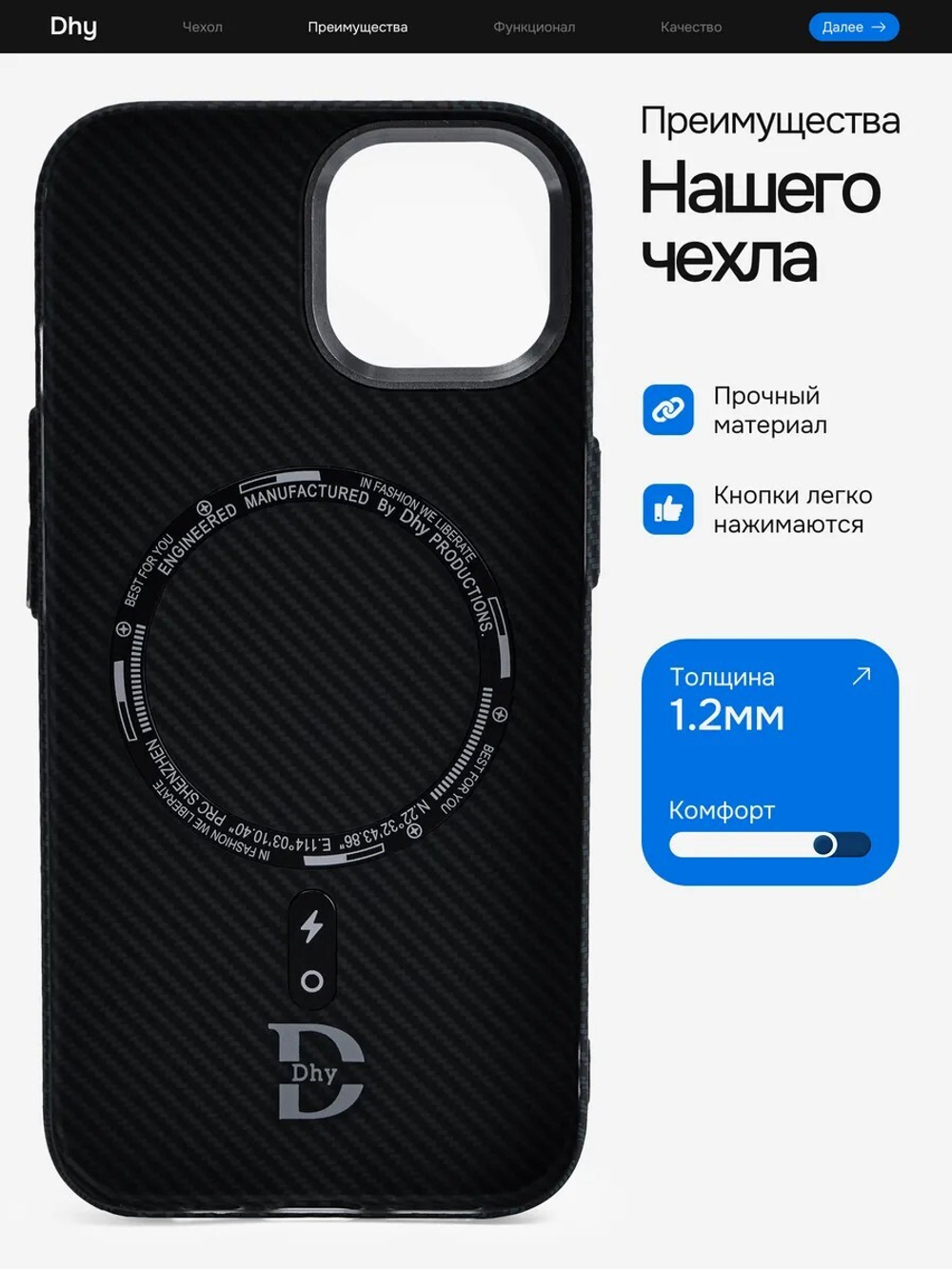 Карбоновый чехол на iPhone 15, цвет 213
