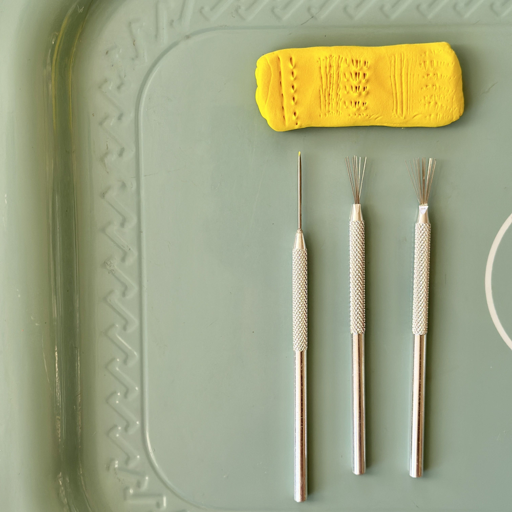 Набор инструментов металлические стеки для лепки "Набор три предмета: 2 текстурные кисти и шило"Кисть текстурная металлическая / стек для лепки