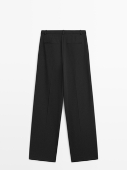 Massimo Dutti Брюки с широкими штанинами и защипами, черный