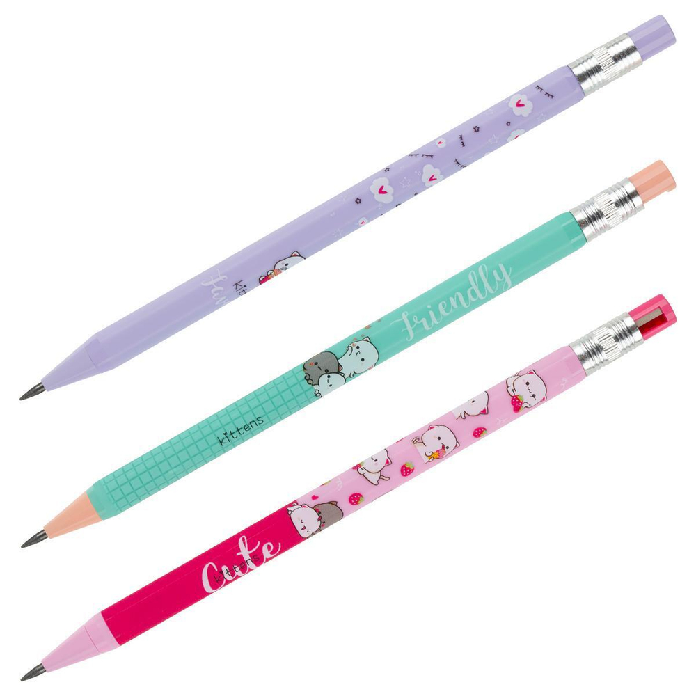Карандаш механический 2,0мм с точилкой для грифеля разноцветный принт "Kittens" (Meshu)
