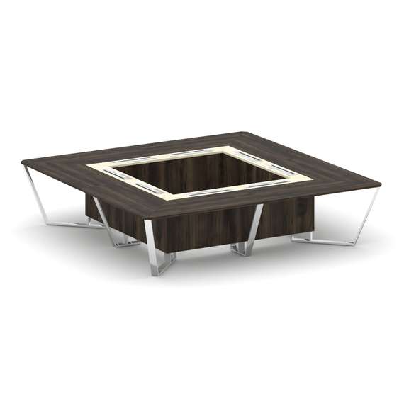 Steel Meet Стол переговорный квадратный MM-PR.B.SP-16K Дуб Мали/Ваниль Глянец/Нержавеющая Сталь/Хром