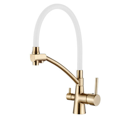 смеситель кухня LEDEME с выходом для питьевой воды, белый/золотой сатин L4855Y-3