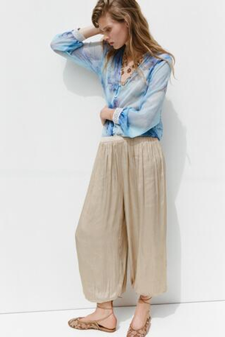 ZARA АТЛАСНЫЕ БРЮКИ-ШАРОВАРЫ, ПЕСОЧНЫЙ