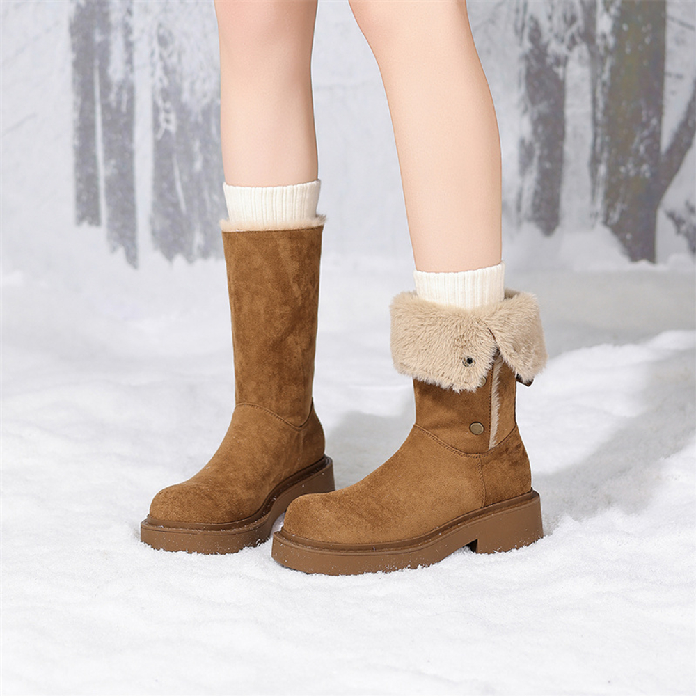 JOSINY Northeast Insulated Shoes Snowfield Outerwear, Knee High Boots Heel Height 4.8cm Women"s Camel