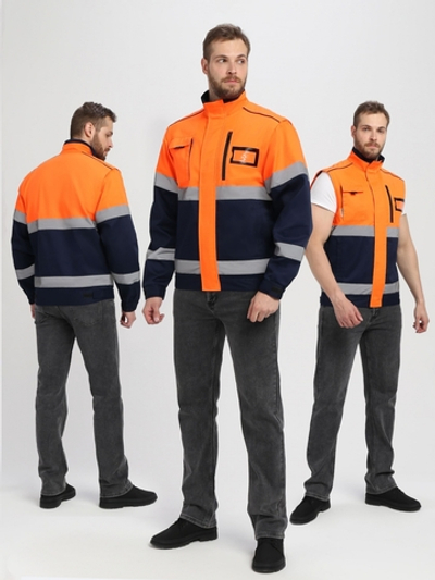 Куртка-трансформер сигнальная PROFLINE Specialist МВО (тк.Смесовая,240), оранжевый/т.синий