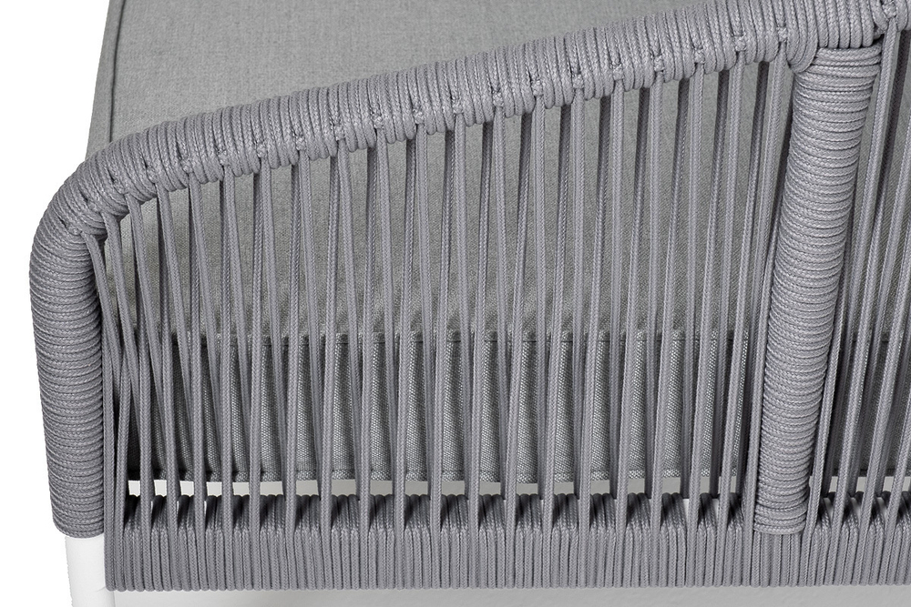 "Канны" левый модуль плетеный из роупа, каркас алюминий белый шагрень, роуп светло-серый круглый, ткань светло-серая