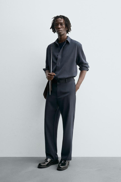 ZARА РУБАШКА СТРУЯЩЕГОСЯ ПОКРОЯ RELAXED FIT, МОРСКОЙ СИНИЙ