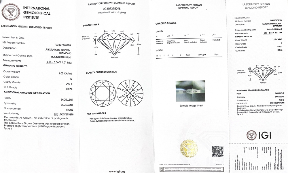 Лабораторно-выращенный бриллиант Кр-57 6.54-6.56 мм D/VVS1 1.05 ct