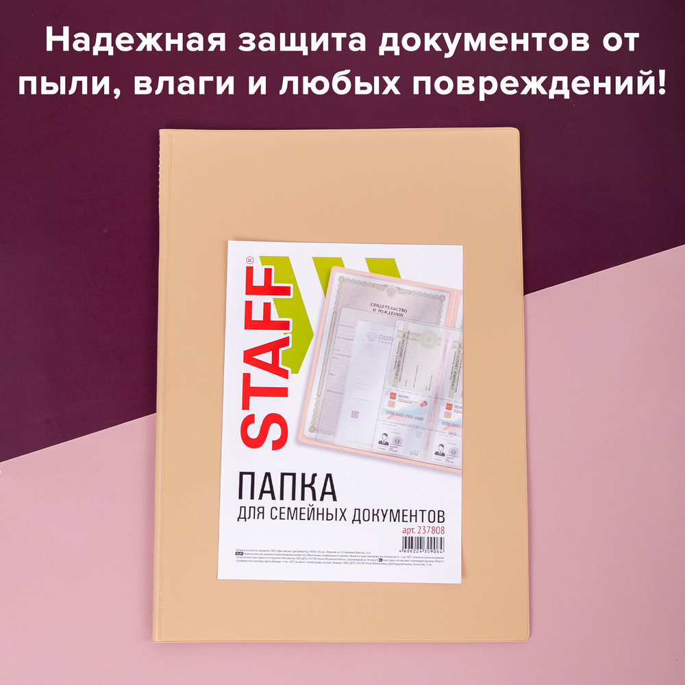 Папка для семейных документов с файлами (паспорта свидетельства полисы СНИЛС) STAFF 16 отделений ПВХ бежевая (2 штуки в упаковке)