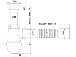 Сифон Ани 1 1/2"*40 с гибкой трубой 40х40х50 (С0515)