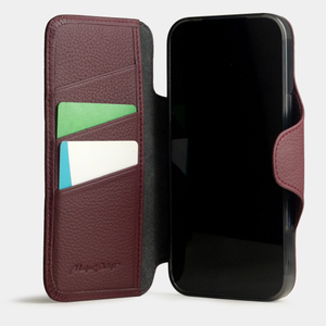 Чехол с кардхолдером для iPhone 17 Pro Max из кожи теленка, бордового цвета