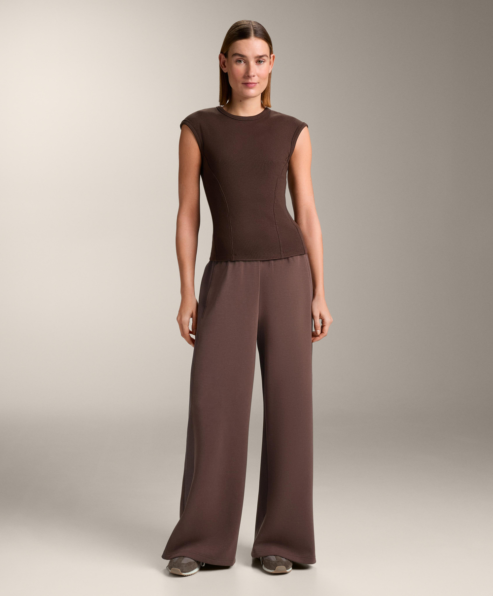 Oysho Футболка с короткими рукавами в рубчик из хлопка и модала, коричневый