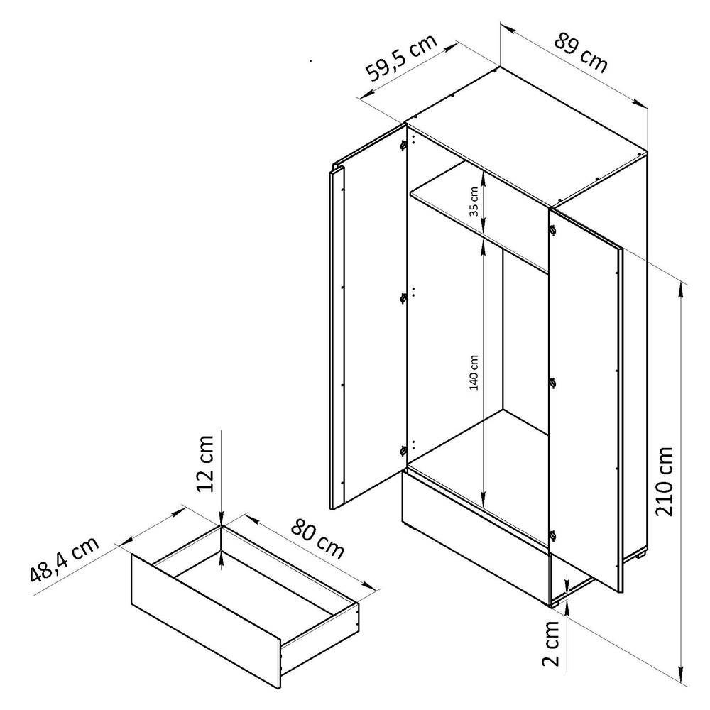 Шкаф Лайн 2дв+1ящ Н2100х890х595