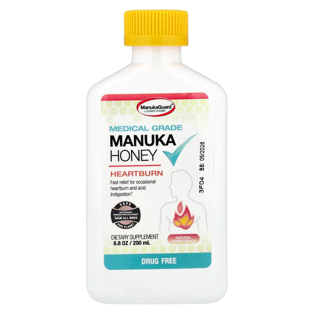 ManukaGuard, мед манука, натуральный мед манука, лимон и персик, 200 мл (6,8 унции)