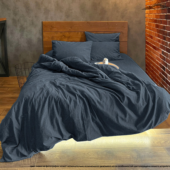 Вареный (стираный) хлопок, цв.Графитово-синий меланж | ш.250 см | 145 г/м² | хлопок-100%