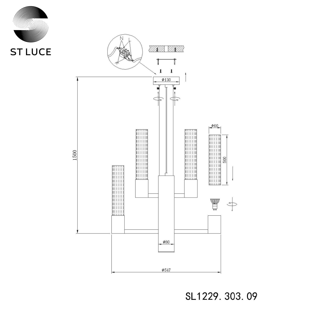 SL1229.303.09 Люстра подвесная ST-Luce Латунь/Прозрачный GU10 9*5W