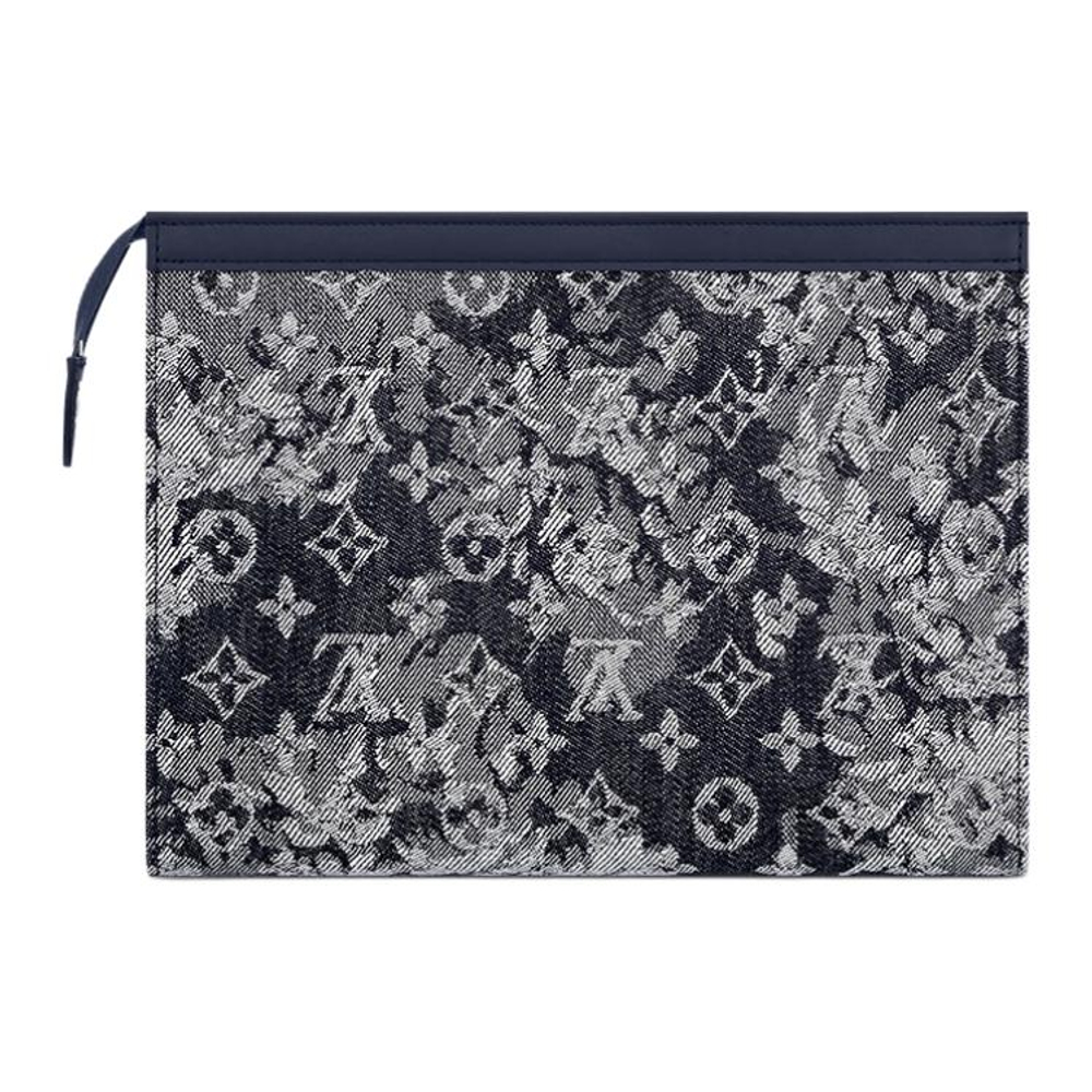 LOUIS VUITTON Canvas With Leather Storage Bag, Clutch Toiletry Bag Men"s Blue Gray