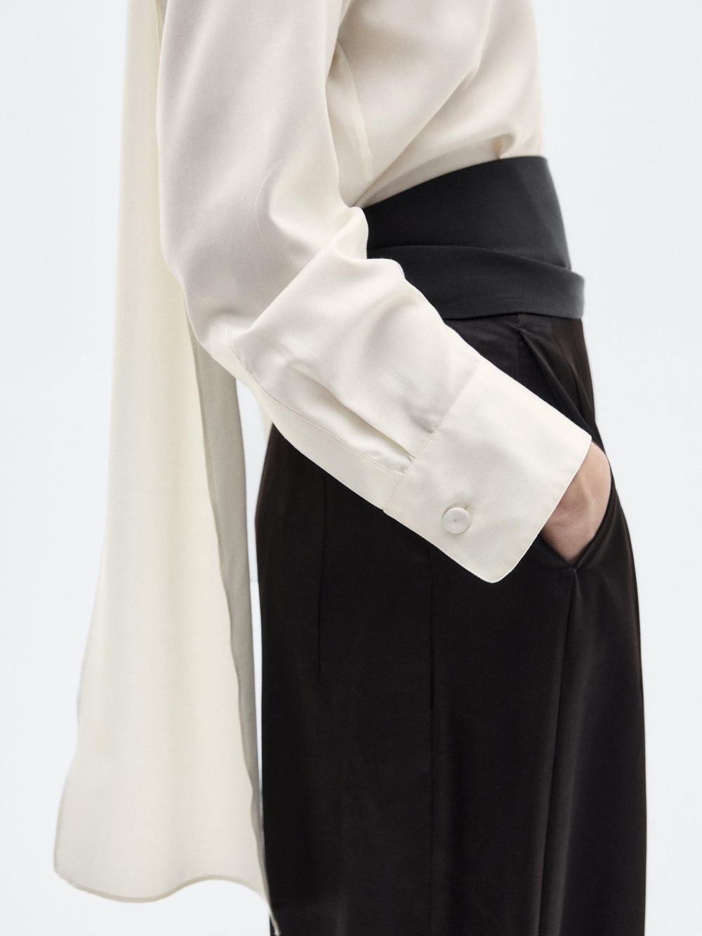 Massimo Dutti Блузка из смесового шелка со шнуровкой - Limited Edition, натуральный