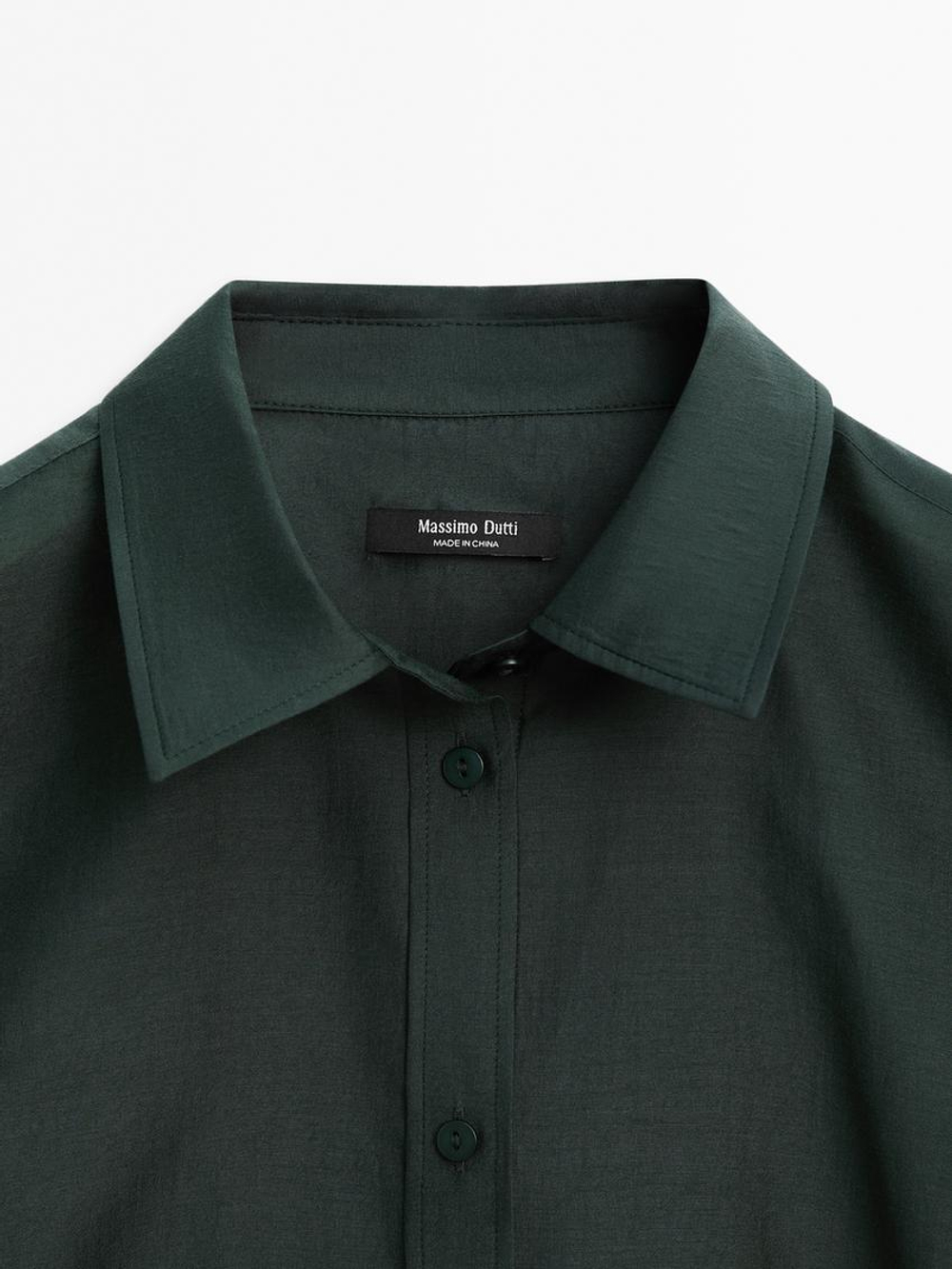 Massimo Dutti Рубашка из струящейся полупрозрачной ткани, темно-зеленый