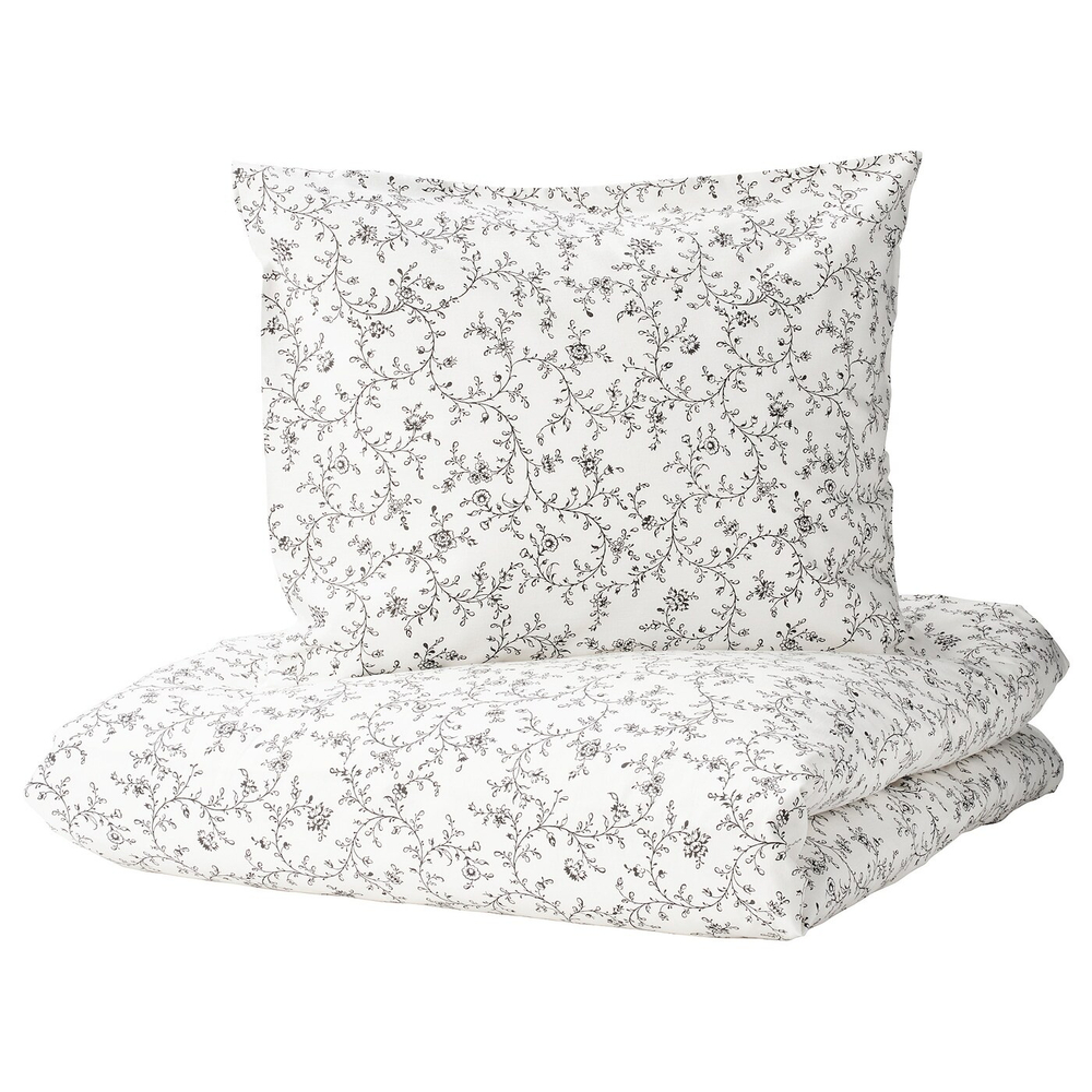 IKEA KOPPARRANKA  (ИКЕА КОППАРРАНКА)  -  Пододеяльник и наволочка, белый/темно-серый, 150x200/50x60 см