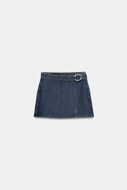 ZARA ДЖИНСОВЫЕ ЮБКА-ШОРТЫ Z1975 С ПРЯЖКОЙ, СИНИЙ