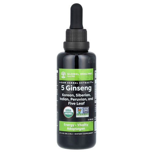 Global Healing, необработанный травяной экстракт, 5 женьшеня, 59,2 мл (2 жидк. унции)