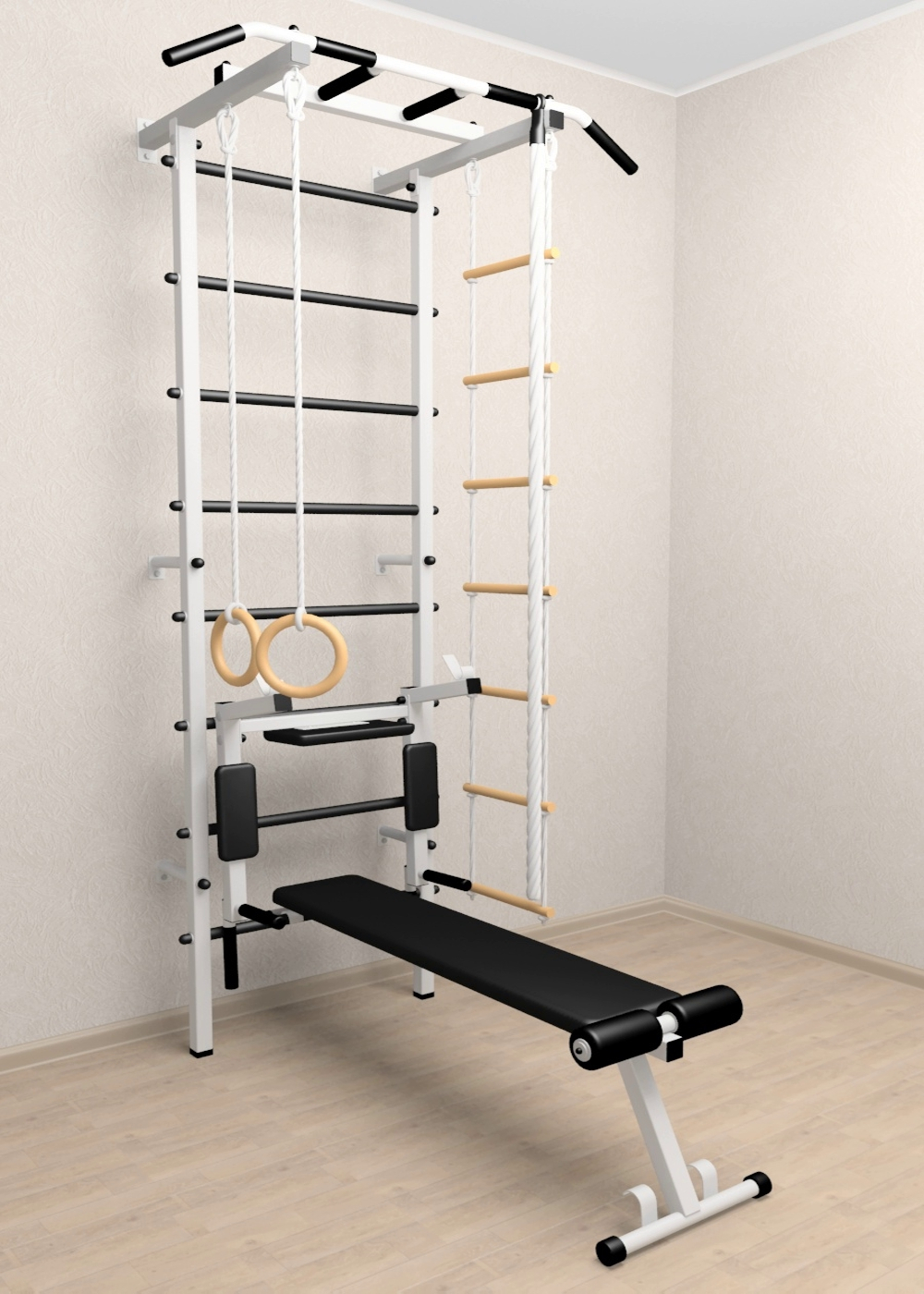 Шведская стенка Sv Pro 805 (Турник Pro/Брусья/стойка/Скамья/Канат/Кольца/Лестница)