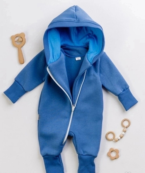 Комбинезон утепленный с капюшоном (футер, 3-ниточное полотно, синий)
