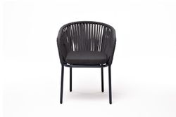 "Бордо" стул плетеный из роупа, каркас алюминий темно-серый (RAL7024) муар, роуп серый 15мм, ткань темно-серая 027