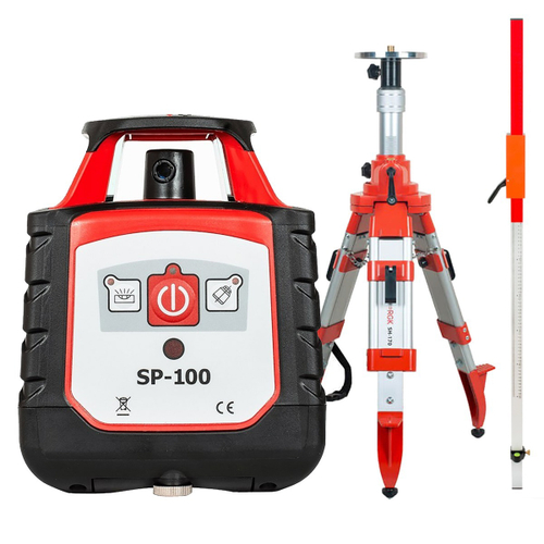 Комплект: ротационный нивелир RGK SP-100 с калибровкой + штатив RGK SH-170, рейка RGK LR-2